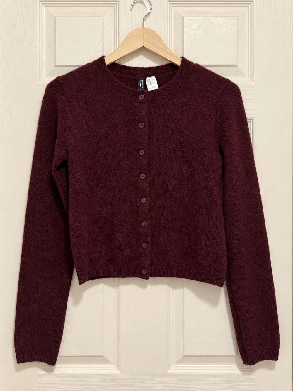 H&M Burgundy Button-Front Crewneck Cardigan
